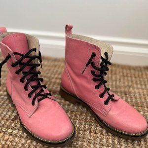 Pink Leather Combat Boots